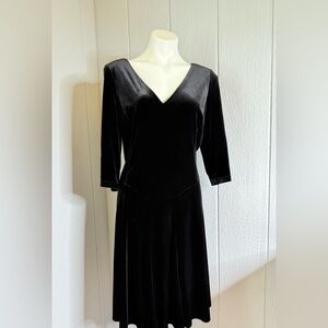 Coldwater Creek Elegant Black Velvet Long Sleeve Dress